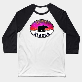 Alaska Northern Lights Bear Starry Night Mountains Baseball T-Shirt